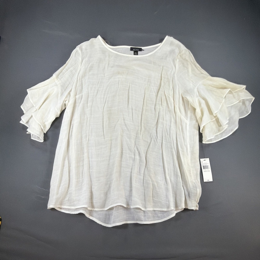 Alyx white flowy blouse with layered bell sleeves and a round neckline Xxl